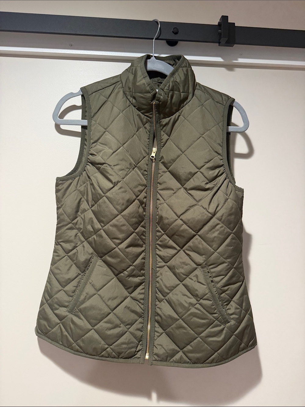 Old Navy Quilted Olive Vest with Gold Zip
